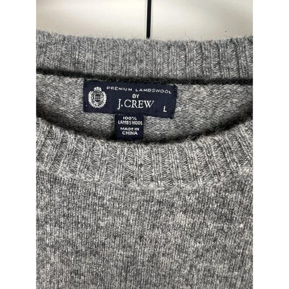 J. Crew Men's 100% Lambs Wool Crewneck Charcoal Grey Pullover Sweater Sz Lg - Picture 3 of 4